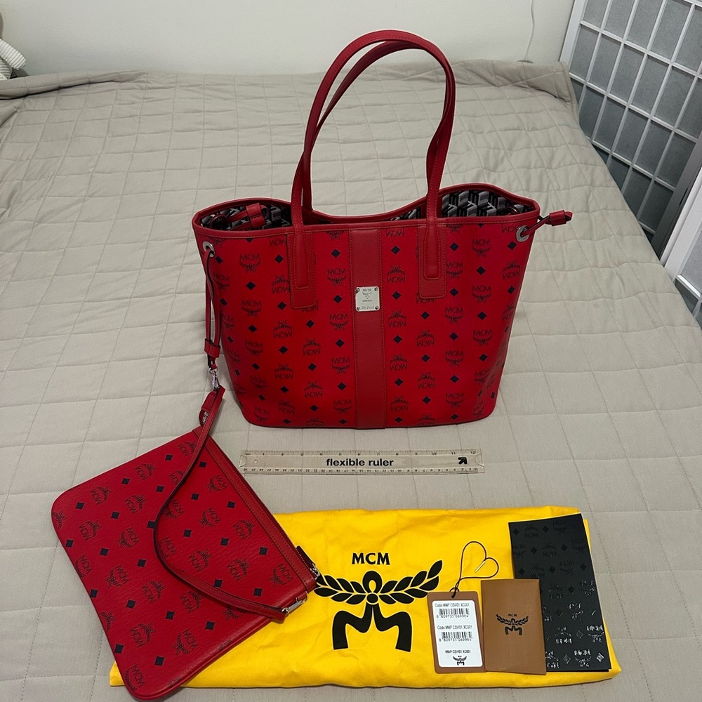 MCM Red Tote Bag with Pouch